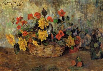 Paul Gauguin : Nasturtiums and Dahlias in a Basket